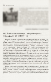 XIII Światowa Konferencja Chiropterologiczna (Mikołajki, 23-27 VIII 2004 r.)