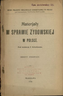 Materjały w sprawie żydowskiej w Polsce. Z. 1