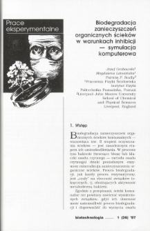 Biodegradacja zanieczyszczeń organicznych ścieków w warunkach inhibicji— symulacja komputerowa