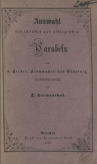 Auswahl der sch&ouml;nsten und gediegensten Parabeln von v. Herder, Krummacher und G&uuml;nsburg