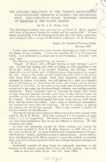 The epigamic behaviour of the termite Microtermes Sudanensis Sjst. observed at Kagelu, Yei, Equatorial Prov., Anglo-Egyptian Sudan: Economic importance of termites to the native Azande