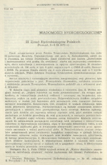 IX Zjazd Hydrobiolog&oacute;w Polskich (Poznań, 3-8 IX 1973 r.)