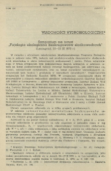 Sympozjum na temat "Fizjologia ekologiczna bezkręgowców słodkowodnych" (Leningrad, 20-22 XI 1973 r.)