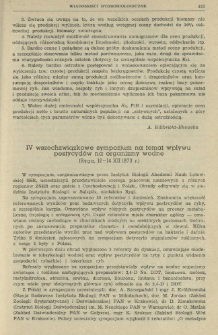 IV wszechzwiązkowe sympozjum na temat wpływu pestycyd&oacute;w na organizmy wodne (Ryga, 12-14 XII 1973 r.)