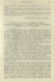 I krajowa konferencja naukowa na temat "Badania prognostyczne a problem ochrony środowiska" (Szklarska Poręba, 21-22 X 1974 r.)