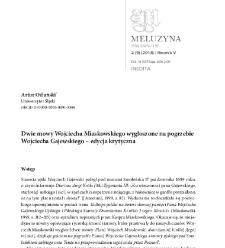 Dwie mowy Wojciecha Miaskowskiego wygłoszone na pogrzebie Wojciecha Gajewskiego &ndash; edycja krytyczna