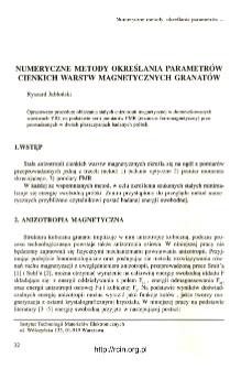 Numeryczne metody określania parametrów cienkich warstw magnetycznych granatów