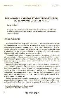 Formowanie warstwy ftalocyjaninu miedzi do sensor&oacute;w czułych na NO2 = Forming of copper phthalocyanine films for NO2