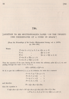 [Addition to mr Spottiswoode's paper "on the twentyone coordinates of a conic space"]