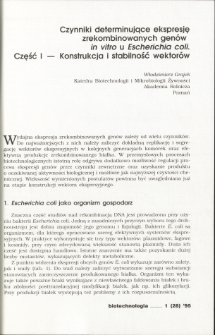 Factors influencing expression of recombinant genes in vitro in Escherichia coli. Part I — Construction of expression system