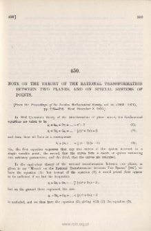 Note on the Theory of the Rational transformation between Two Planes, and on Special Systems of Points