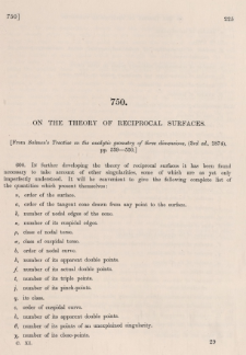 On the Theory of Reciprocal Surfaces