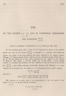 On the matrix |a, b c, d|, and in connexion therewith the function ax+b/cx+d