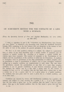 On Schubert's method for the contacts of a line with a surface