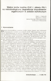 Wpływ jonów kadmu (Cd2+) i ołowiu (Pb2+) na mikrobiologiczną degradację biopolimerów organicznych w jeziorze eutroficznym