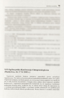 XVI Ogólnopolska Konferencja Chiropterologiczna (Piechowice, 16-17 XI 2002 r.)