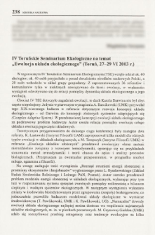 IV Toruńskie Seminarium Ekologiczne na temat "Ewolucja układu ekologicznego" (Toruń, 27-29 VI 2003 r.)