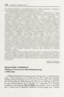 Sprawozdanie z działalności Polskiego Towarzystwa Hydrobiologicznego w 2002 roku