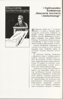 I Og&oacute;lnopolska Konferencja &bdquo;Nauczanie biochemiii biotechnologii&rdquo;