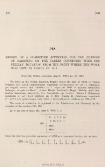 Report of a Committee appointed for the purpose of carrying on the tables connected with the Pellian equation from the point where the work was left by Degen in 1817