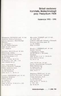 Skład osobowy Komitetu Biotechnologii przy Prezydium PAN Kadencja 1993- 1995