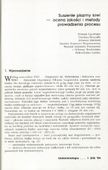 Drying of Blood Plasma: Qualitative Evaluation and Processing Methods
