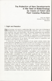 The Protection of New Developments in the Field of Biotechnology by means of Patent and Plant Varieties Protection