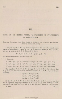 Note on Dr Muir's Paper "A problem of Sylvester's in Elimination"