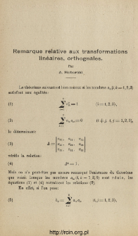 Remarque relative aux transformations lin&eacute;aires, orthognales