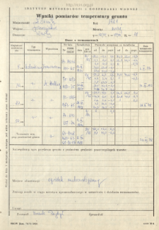 Wyniki pomiarów temperatury gruntu. Maj 1981