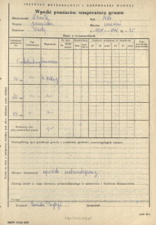 Wyniki pomiarów temperatury gruntu. Wrzesień 1984