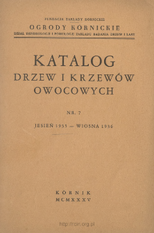 Katalog drzew i krzew&oacute;w owocowych. Nr 7. Jesień 1935 - wiosna 1936