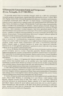 VI Europejskie Sympozjum Badań nad Nietoperzami (&Eacute;vora, Portugalia, 22-27 VIII 1993 r.)