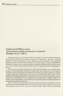 Konferencja IUFRO na temat "Stochastyczne modele przestrzenne w leśnictwie" (Saloniki, 18-22 V 1993 r.)