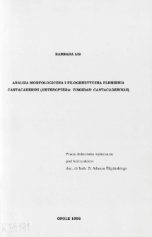 Analiza morfologiczna i filogenetyczna plemienia Cantacaderini (Heteroptera: Tingidae: Cantacaderinae)