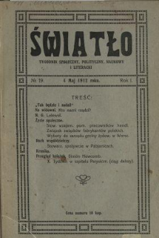 Światło : tygodnik społeczny, polityczny, naukowy i literacki 1911/12 N.19