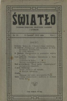 Światło : tygodnik społeczny, polityczny, naukowy i literacki 1911/12 N.24