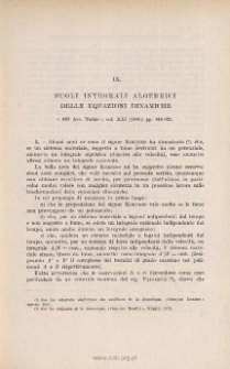 Sugli integrali algebrici delle equazioni dinamiche. « Atti Acc. Torino », vol. XXXI, ( 1896), pp. 816-823