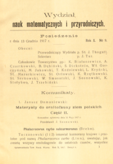 Sprawozdania z Posiedzeń Towarzystwa Naukowego Warszawskiego. Wydział III, Nauk Matematycznych i Przyrodniczych. Rok X. Nr 9.