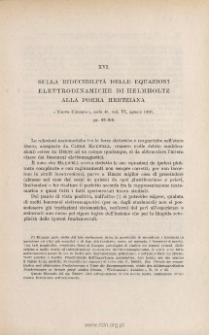 Sulla riducibilità delle equazioni elettrodinamiche di Helmholtz alla forma hertziana. « Nuovo Cimento », s. 4ª, vol. VI (1897), pp. 93-108
