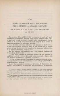Sulla stabilit&agrave; dell'equilibrio per i sistemi a legami completi. &laquo; Atti Ist. Veneto &raquo;, s. 7&ordf;, t. VIII (1896-1897), pp. 1247-1250
