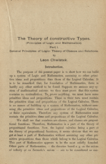 The theory of constructive Types : (Principies of logic and mathematics). Part I