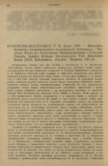 Morduchaj-Boltovskoj, F. D. (Red.) 1975 - Metodika izučenija biogeocenozov vnutrennych vodoemov - Naučnyj Sovet po Problemam Biogeocenologii i Ochrony Prirody, Institut Biologii Vnutrennych Vod Akademii Nauk SSSR, Izdatelstvo, "Nauka", Moskva, 240 str.