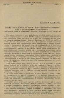 Szkoła letnia RWPG na temat "Produktywność ekosystemów i bioenergetyka ekologiczna" (Dziekanów Leśny k. Warszawy-Kraków-Mikołajki, 15 IX-4X 1975 r.)
