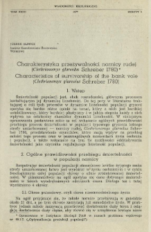 Charakterysytyka przeżywalności nornicy rudej (Clethrionomys glareolus Schreber 1780)