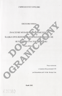 Znaczenie muraw kserotermicznych Śląska Opolskiego dla rozprzestrzeniania się Heteroptera na terenie Polski