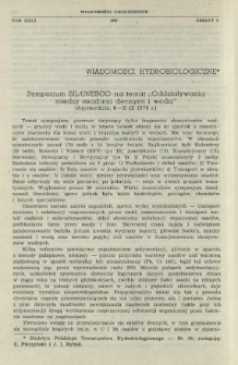 Sympozjum SIL/UNESCO na temat "Oddziaływania między osadami dennymi i wodą" (Amsterdam, 6-10 IX 1976 r.)