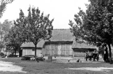 A half-timbered barn