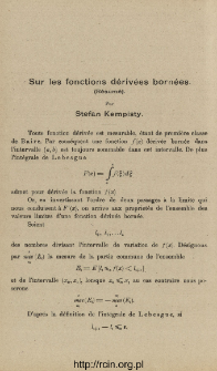 Sur les fonctions d&eacute;riv&eacute;es born&eacute;es. (R&eacute;sum&eacute;)