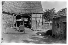 A half-timbered barn